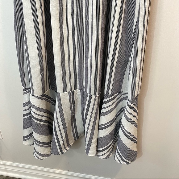 Maurices Off The Shoulder Maxi Dress Sz XS White Black Stripe Ruffle High Low - Picture 8 of 10